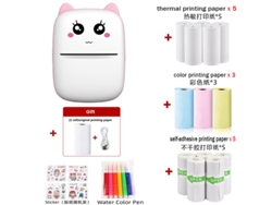 Impresora Térmica Inalámbrica De 203 Ppp. Impresión Sin Tinta Con 14 Rollos De Papel De Impresión, Bolígrafo De Acuarela Y Pegatinas, Color Rosa. GERTIZ