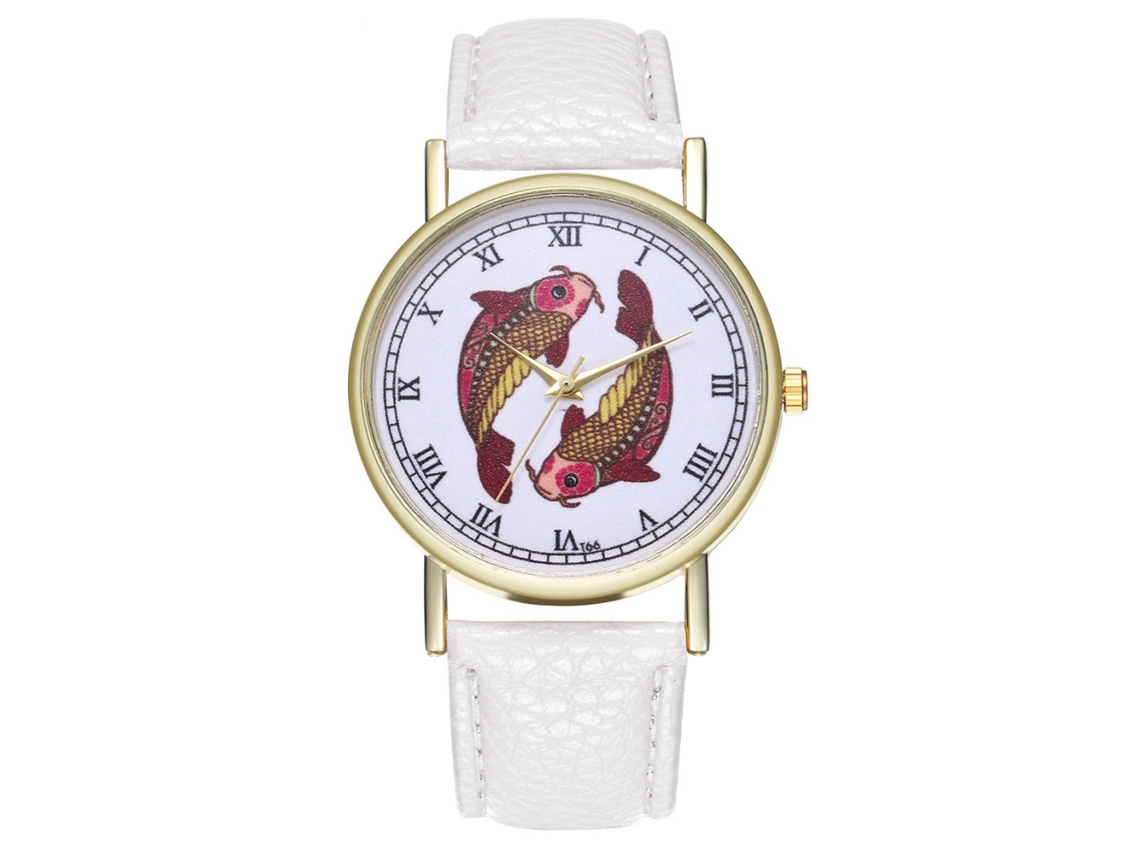 Reloj De Pulsera Analógico De Cuarzo De Moda En Aleación Blanca Y Cuero T66-a