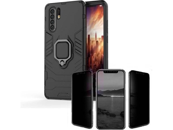 Kit Carcasa y Protector Privacy Huawei P30 Lite Military Defender Negro