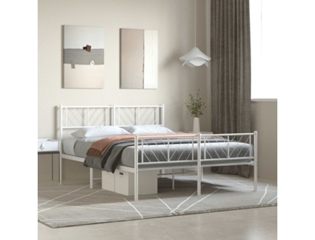 Cama con Estructura de Cabecero y Pies MAISON EXCLUSIVE Metal Blanco (135x190cm)