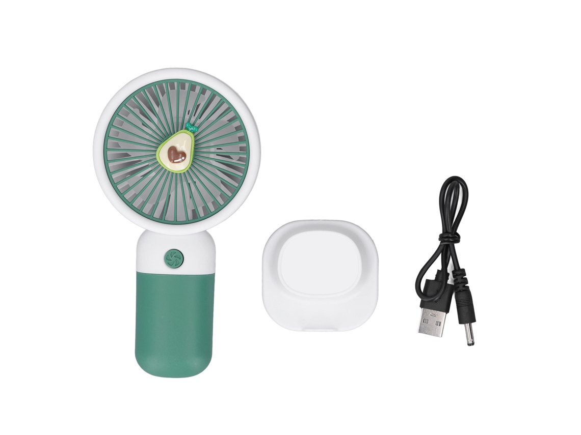 Ats-ventilador Portátil Pequeño De Fruta Cartoo Avocado Green Usb Recargable Para Viajes Y Commuting
