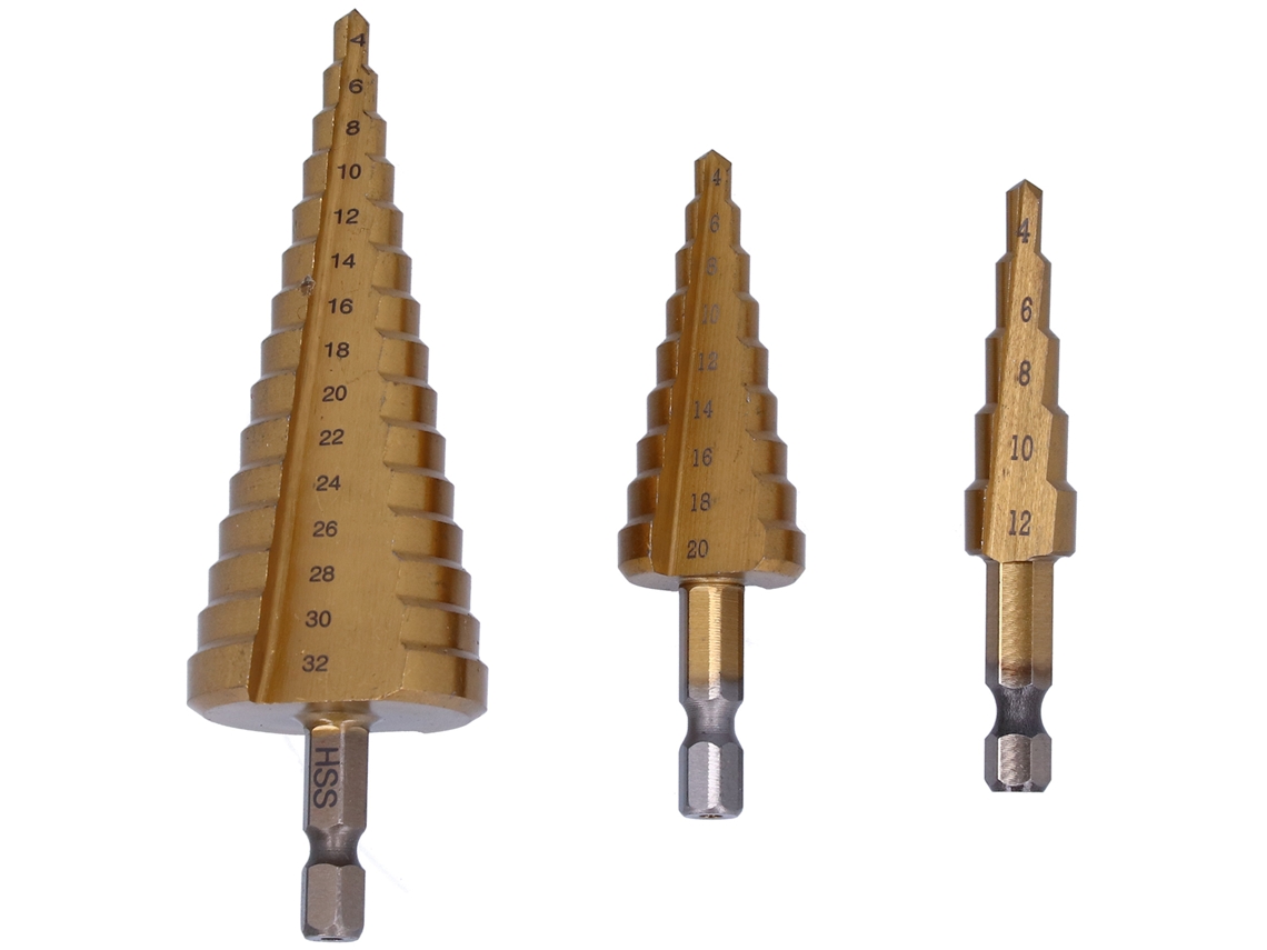 Juego De 3 Brocas Graduadas De Acero De Alta Velocidad De 412/420/432 Mm Con Vástago Hexagonal.