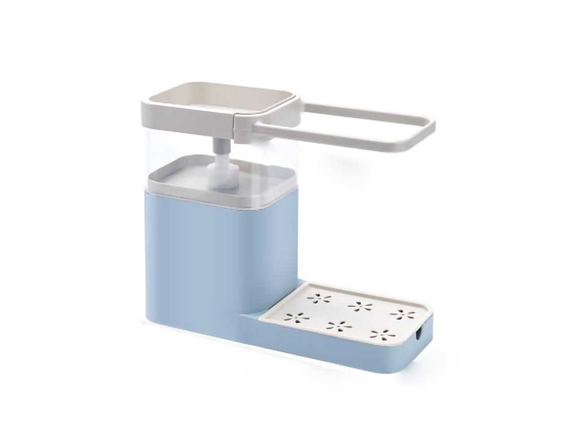 Dispensador automático de jabón líquido de fácil manejo y soporte para esponja con gancho para torre