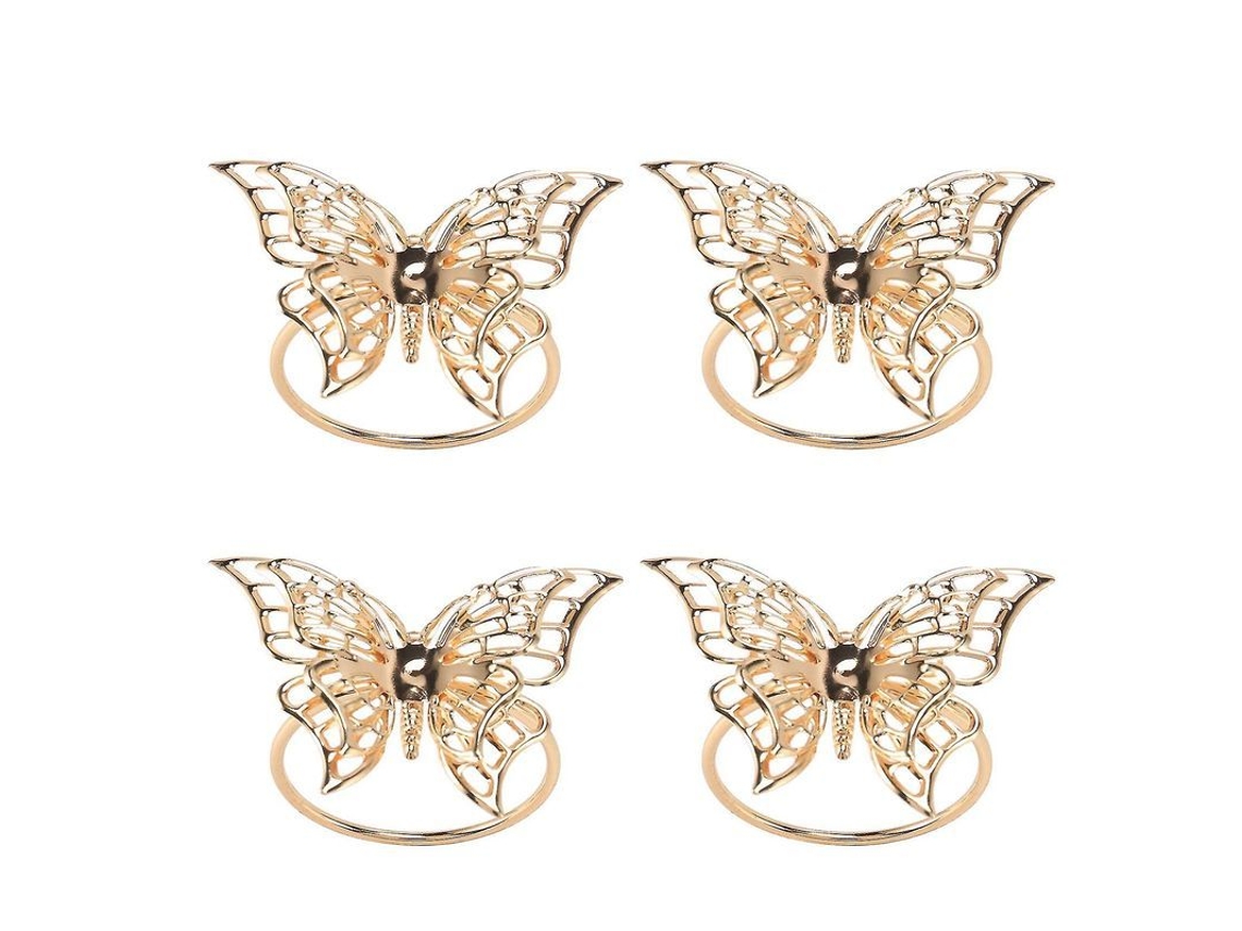 Juego De 4 Servilleteros Dorados Con Forma De Mariposa Para Mesas, Fiestas Y Bodas.