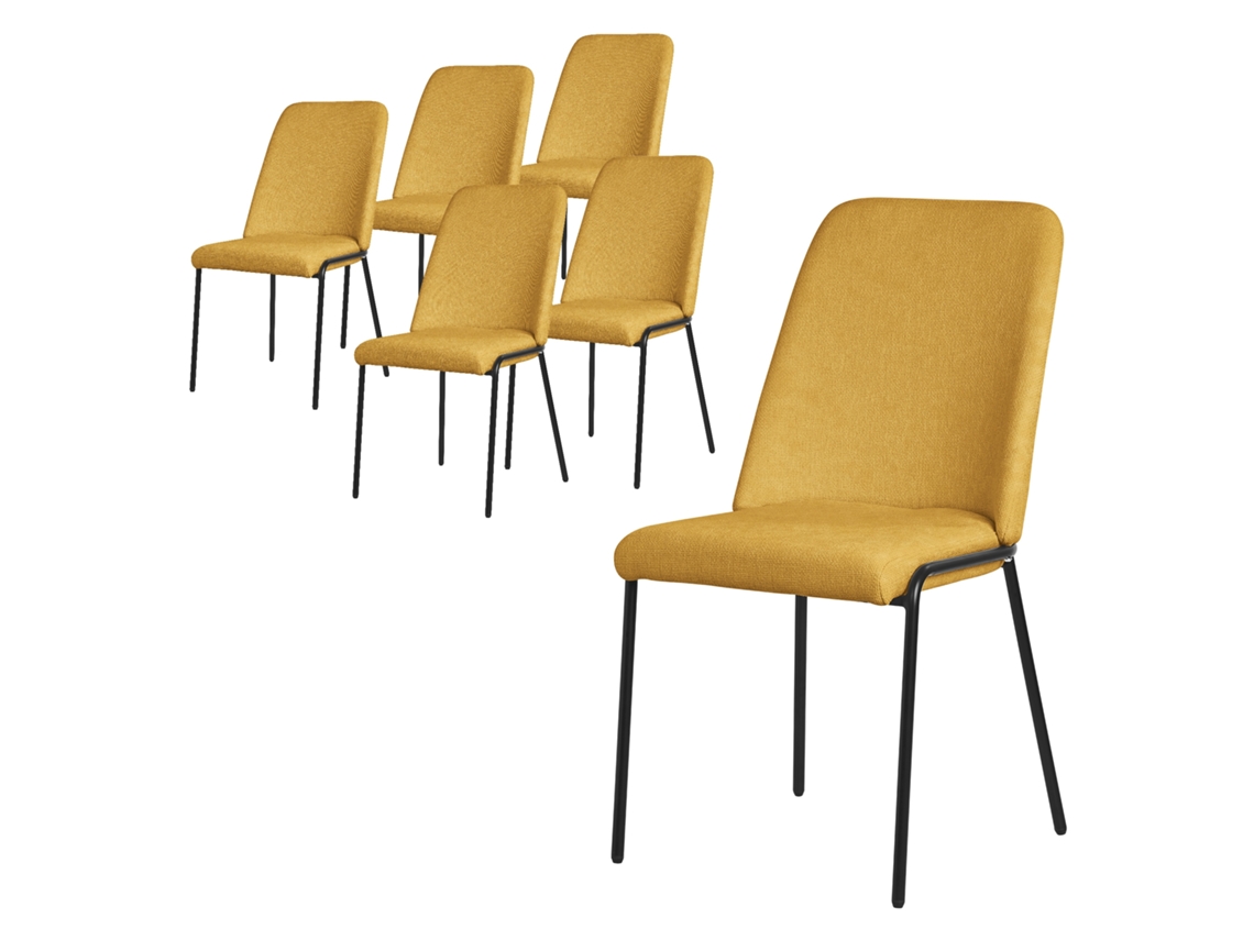 6x Sillas De Comedor Ml-design Mostaza Poliéster Tapizado Con Respaldo Y Patas De Metal