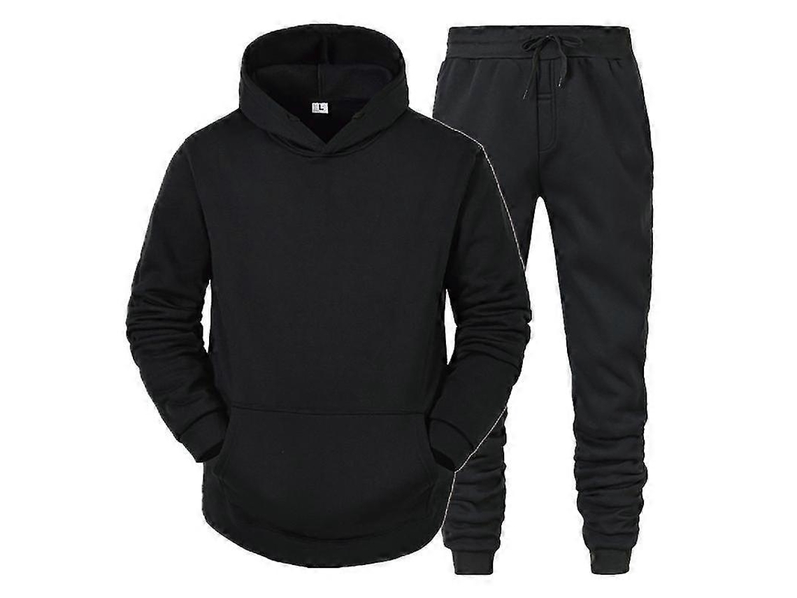 Conjunto de 2 piezas de ropa deportiva de invierno para hombre, manga larga, cintura elástica, medias altas, acabado grueso con bolsillos