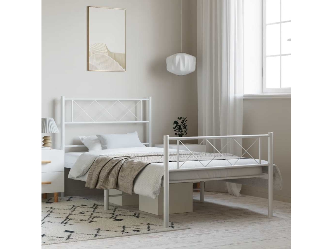 Estructura Cama Sin Colchón Con Estribo Metal Blanco 100x200 Cm
