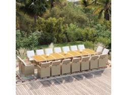 19 Pcs Conjunto de Comedor para Jardín con Almohadones en Mimbre PE en Beige