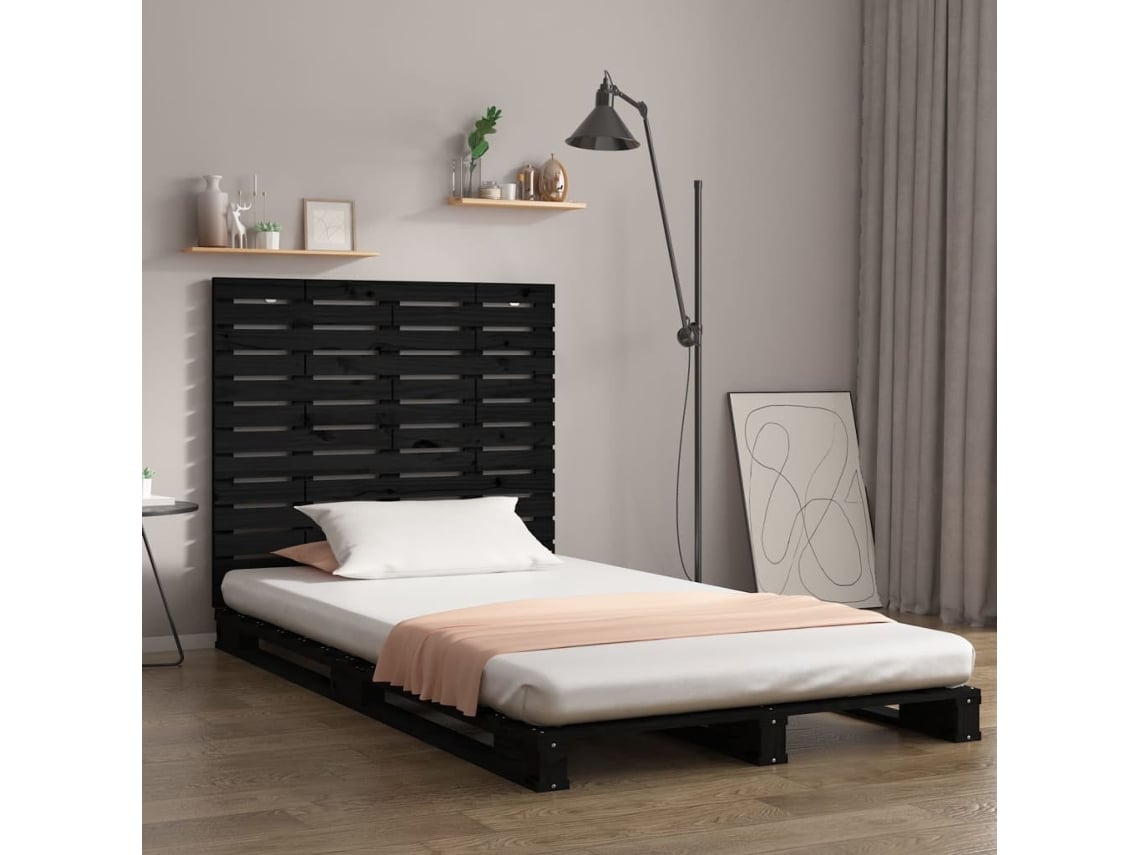 Cabecero Cama De Pared Madera Maciza Pino Negro 141x3x91,5 Cm