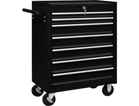 vidaXL Carrito caja de herramientas 7 cajones negro