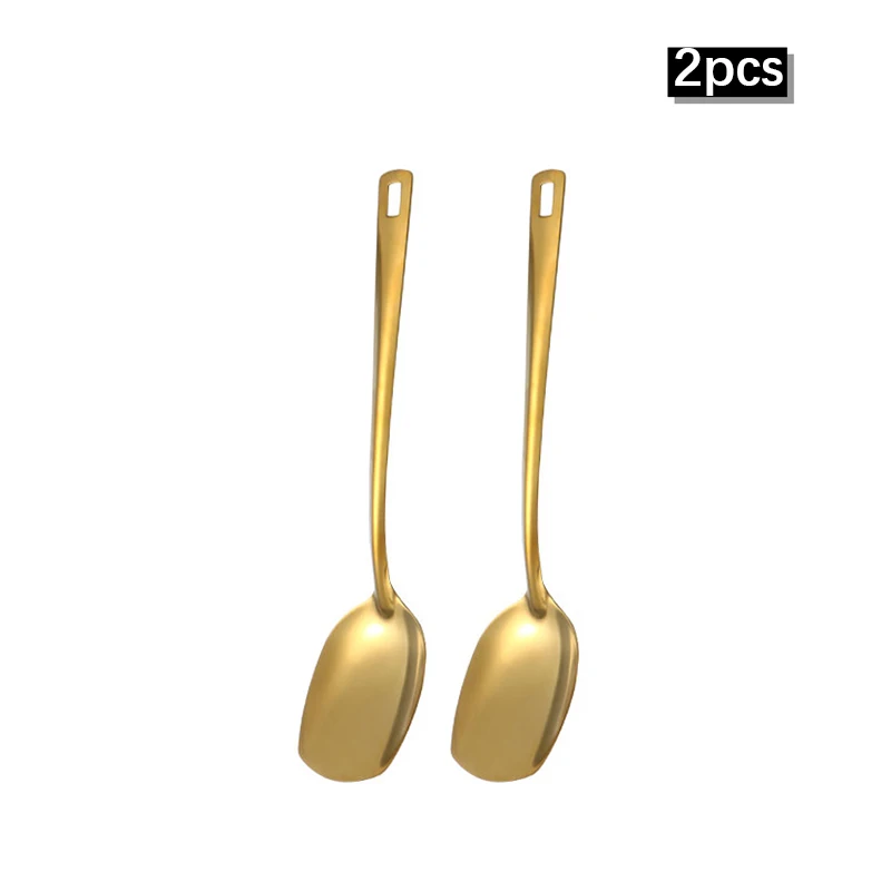 Juego De Utensilios De Cocina De Acero Inoxidable (azul) Con Cucharón Dorado, Colador Y Cucharón Para Olla Caliente.