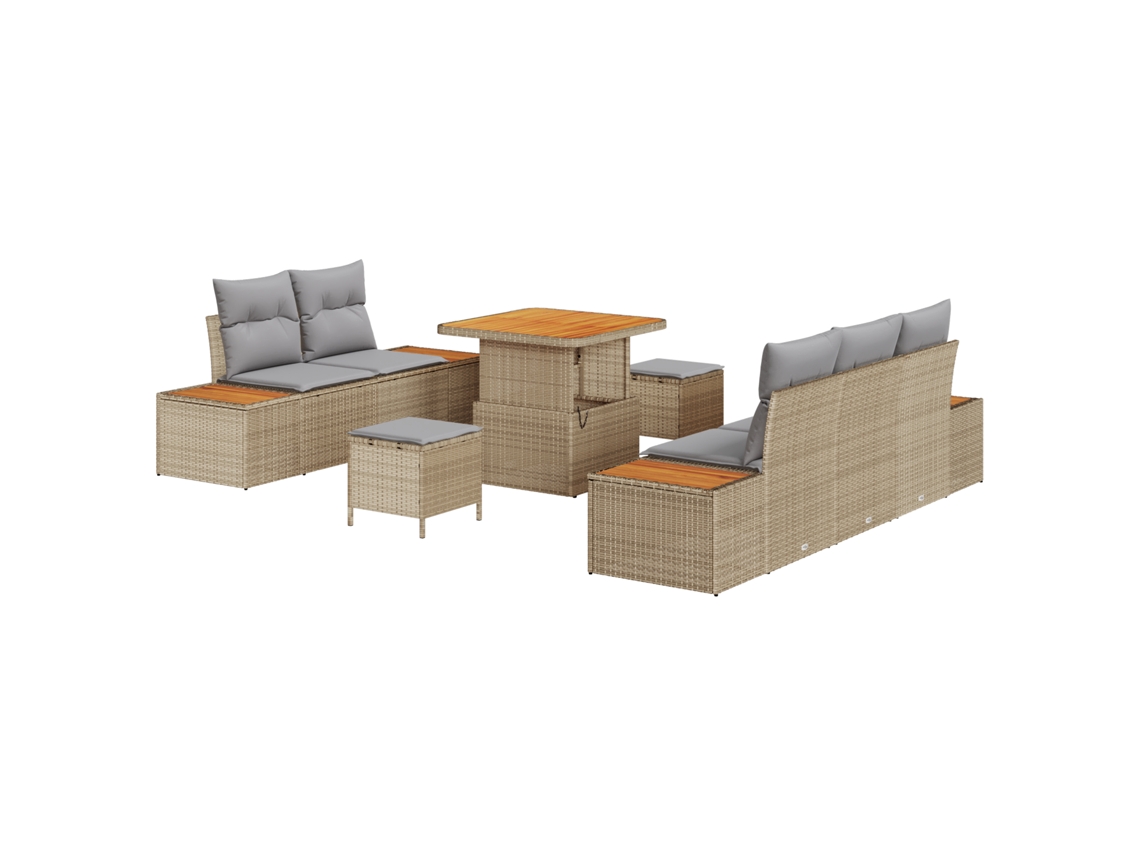 Conjunto 8 De Sofá De Jardín Con Cojines Vidaxl Beige De Poliratán Acacia