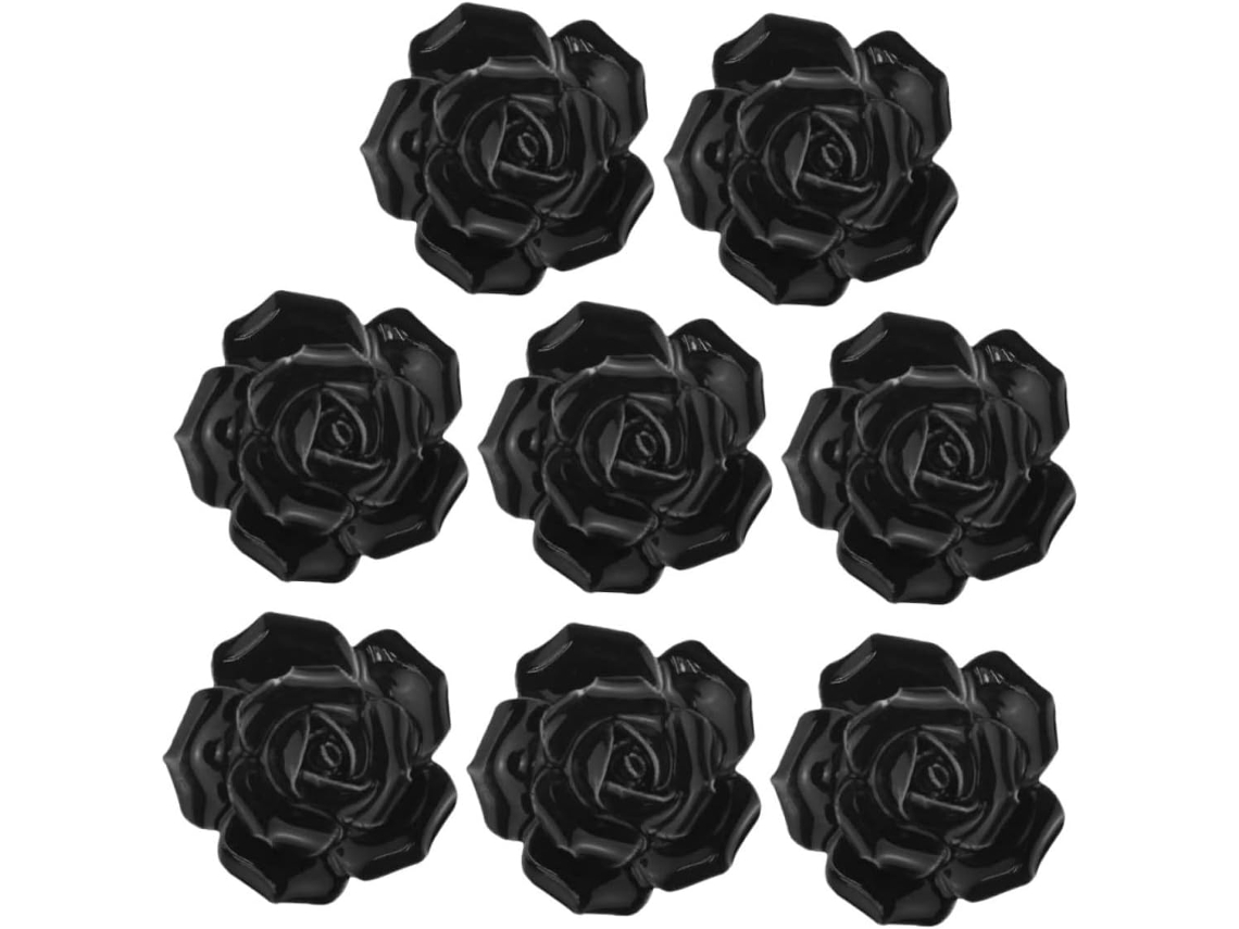 Juego De 8 Tiradores Cerámica En Negro Y Rosa Para Puertas, Pomos Modernos Con Roseta Armarios