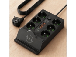 Extensión Chrui Con 6 Ac + 4 Usb + 2 Type-c Y Carga Inalámbrica (negro)