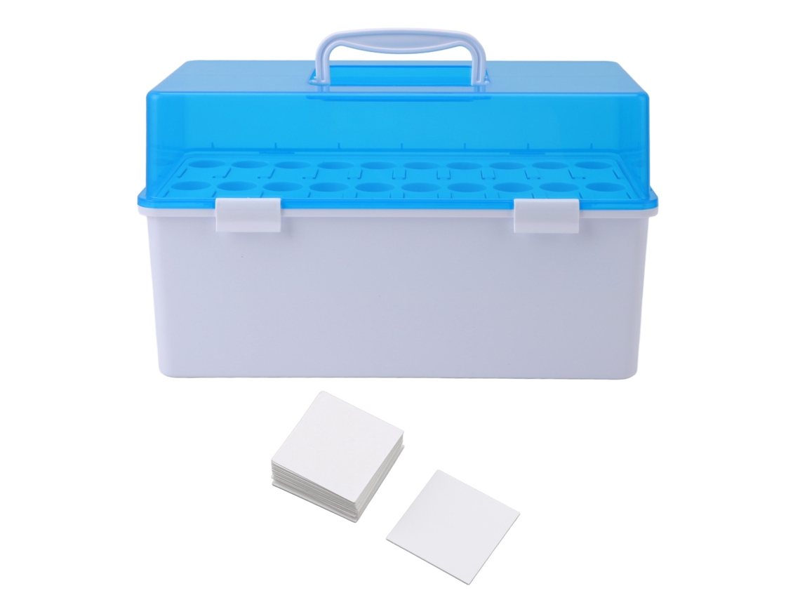 Caja Para Tubos De Ensayo Con Tapa Protectora Y Asa Portátil Para Laboratorios, Capacidad Para 20 Tubos.