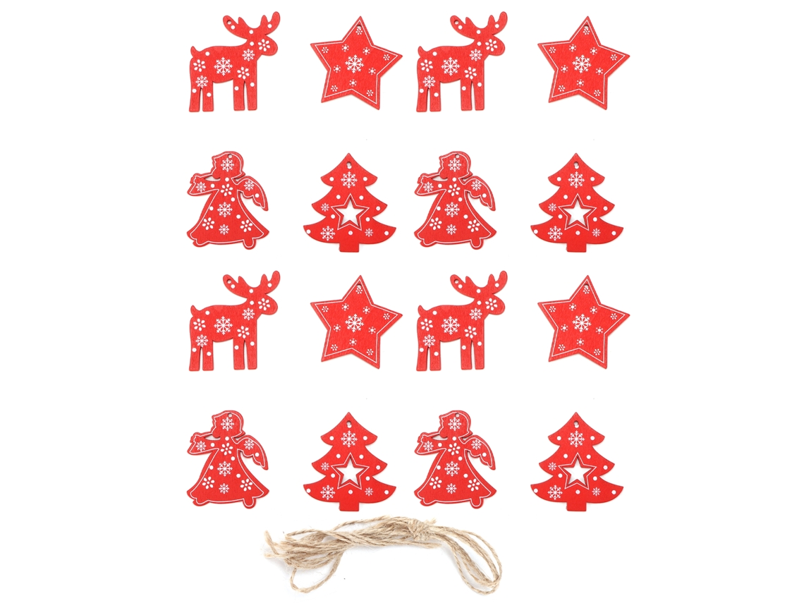 16 Virutas De Madera Decorativas Navideñas En 4 Estilos: Elfo, Estrella Y Ángel Para Decorar El Árbol.