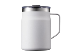 Taza premium de acero 18/8 desbloqueada con asa de doble aislamiento y tapa morada, 20 onzas, color blanco Gusshious