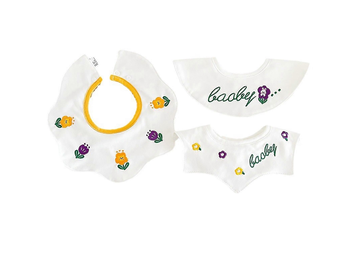 Babero de algodón con estampado de dibujos animados, bordado, conjunto de 3 piezas, delantal para recién nacido, babero, paño para eructar, producto de alimentación