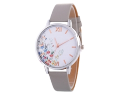 Reloj De Cuarzo Para Mujer Con Correa De Piel Sintética Gris Con Estampado Floral - Moda