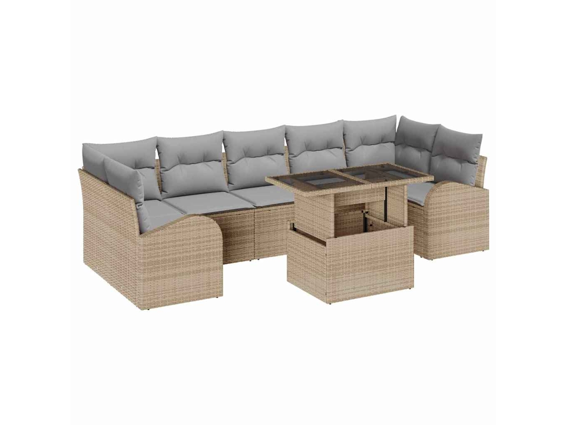 Maison Exclusive - Juego de sofás de jardín de 8 piezas en ratán sintético color beige y polipropileno.