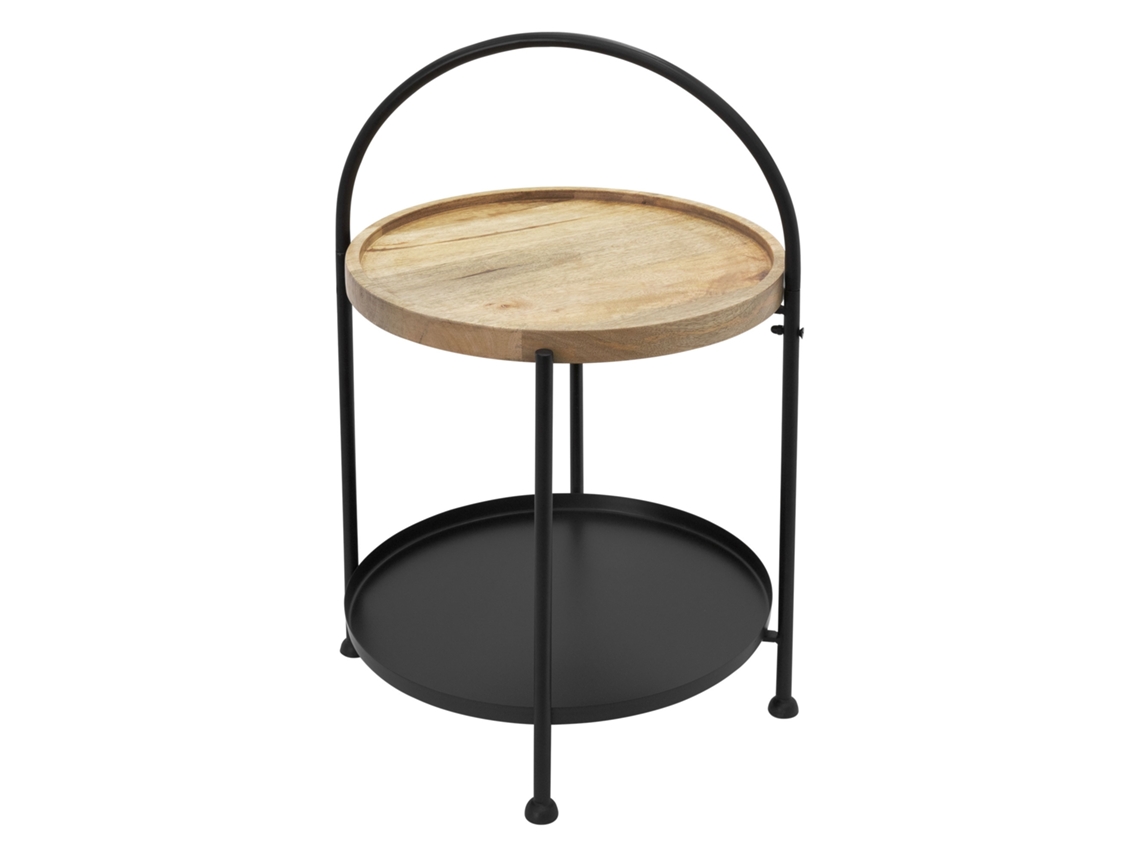 Mesa auxiliar con dos niveles Ø 38x55 cm Metal negro y madera plegable