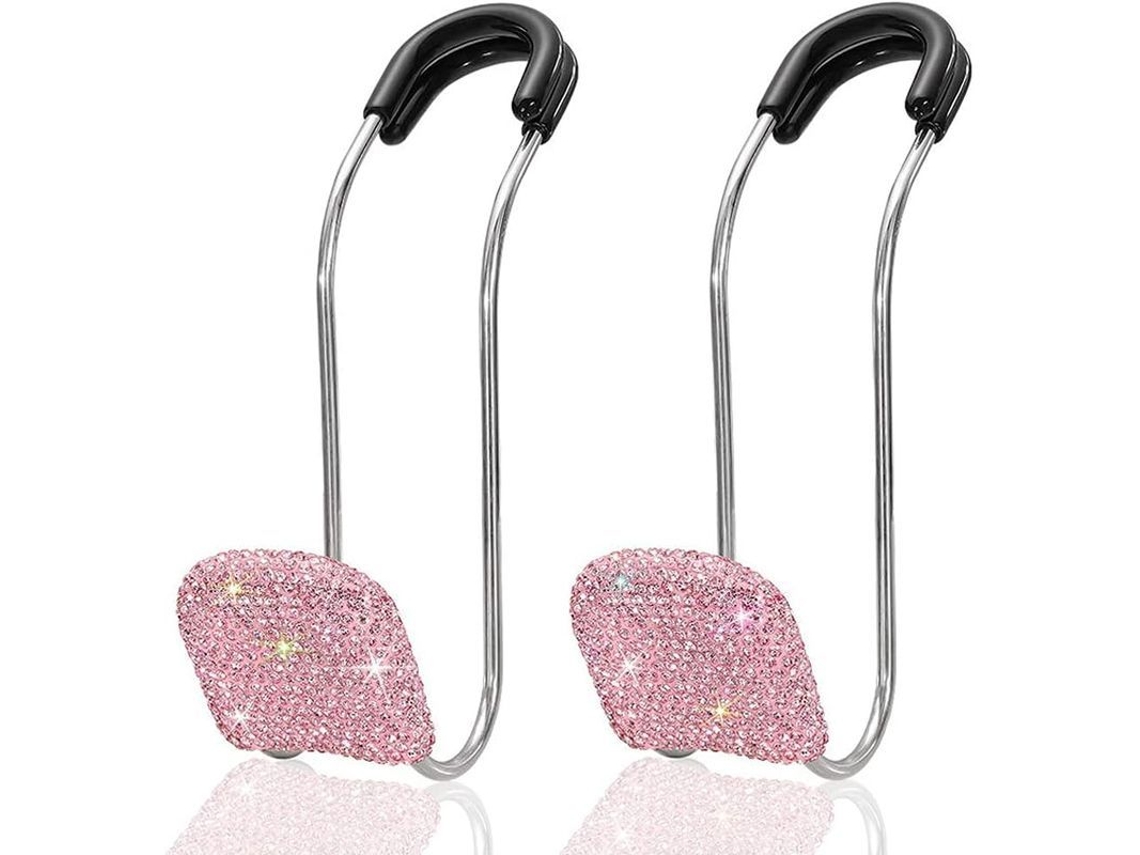 2026-ganchos Para Respaldo De Asiento De Coche Linjou Con Strass Metal 2 Piezas Rosa Accesorios De Coche