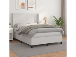 Cama Box Spring Con Colchón Cuero Sintético Blanco 140x190 Cm