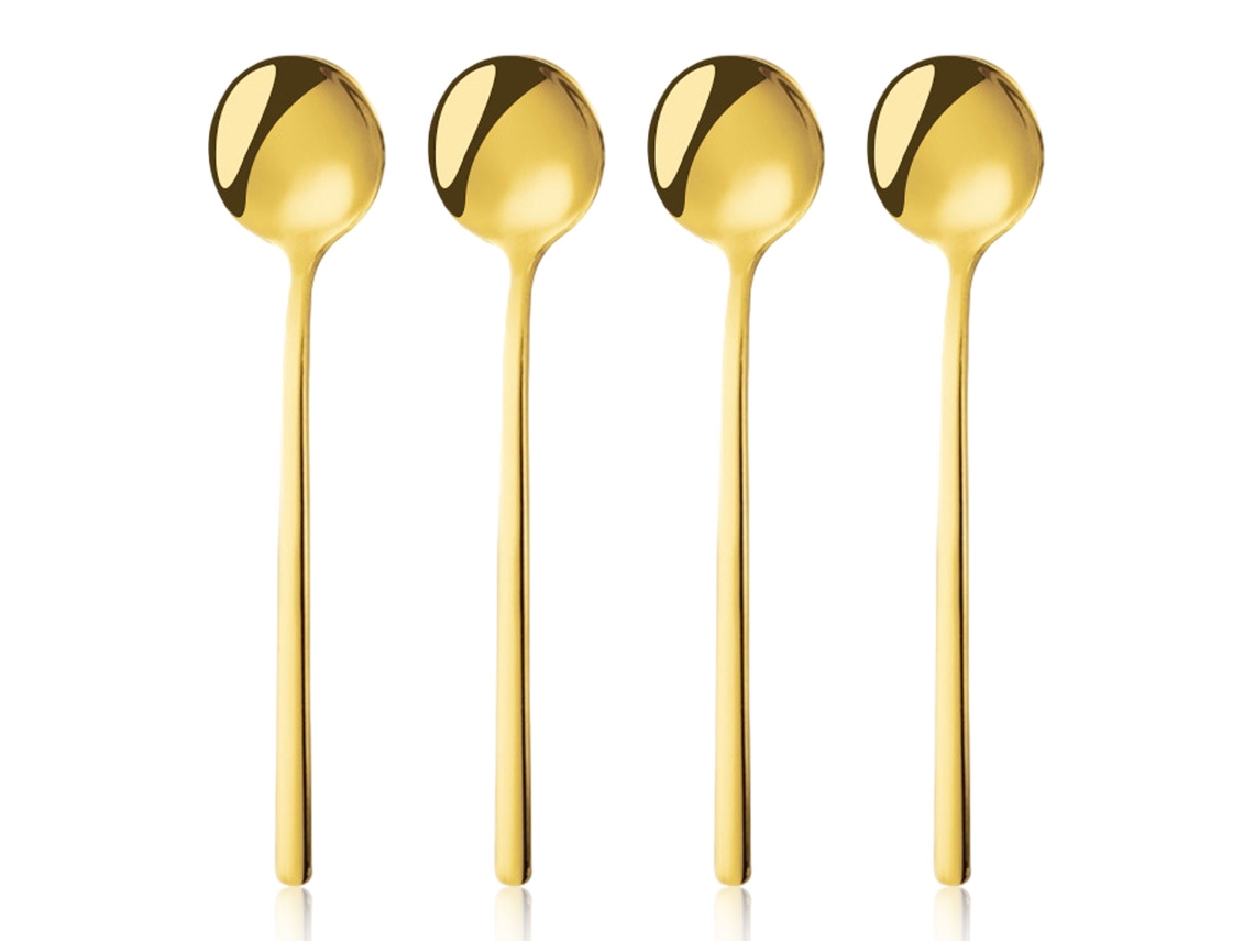 MEOIRUERY 4 Cucharas de Café, Cucharas para Mezclar, Cucharas de Té con Mango Largo, Cucharitas Doradas (dorado)