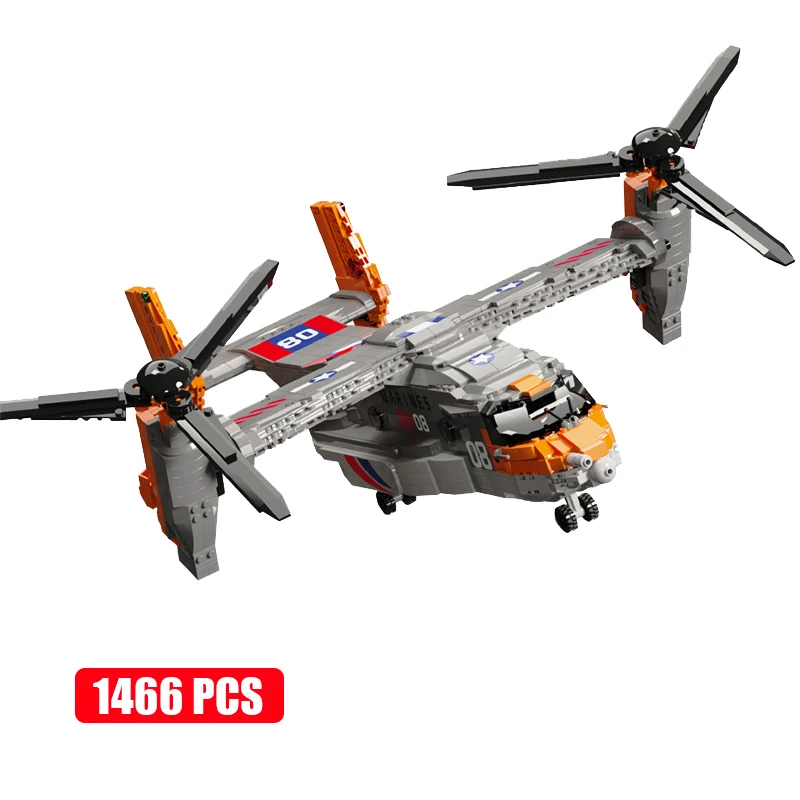 (1466 Piezas) Serie Militar - Bloques De Construcción De Helicóptero - V-22 Osprey - Juguete - Regalo Para Adultos, Niños Y Niños