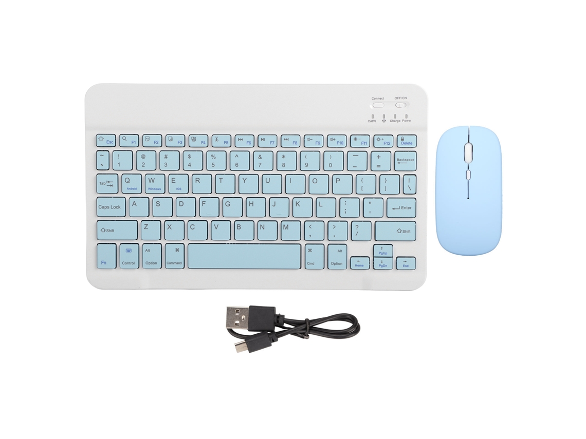 Teclado E Mouse Sem Fio Bluetooth 10 Polegadas Carregável Ultra Fino Silencioso Para Celular Laptop Sky Blue