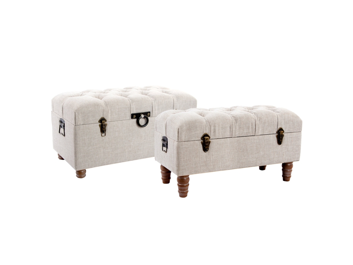 Set 2 Descalzadora Madera Beige 81x42x43cm