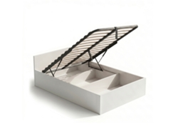 Cama Con Canapé Abatible 100x200 Cm Somier Elevable De Metal Blanco