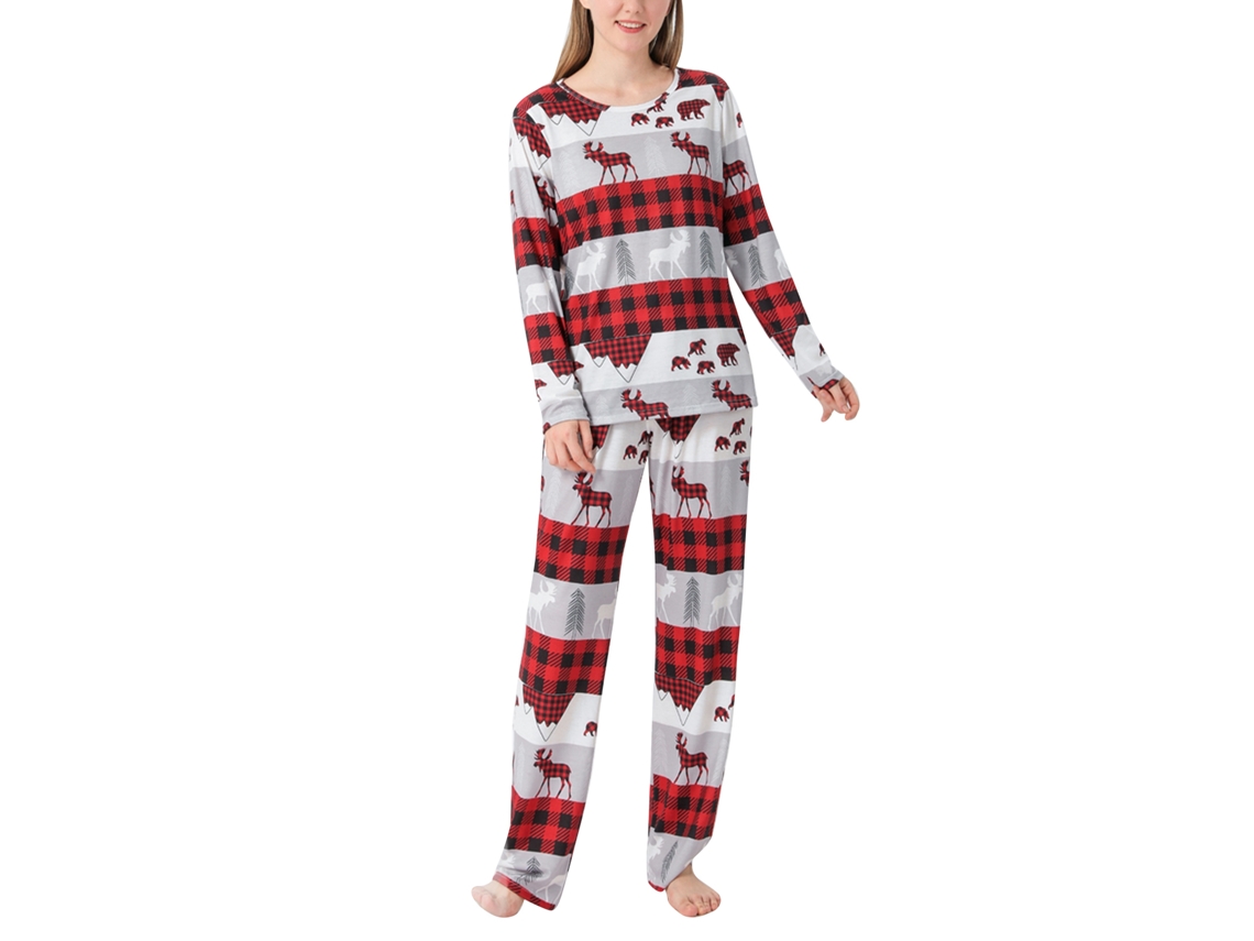 Kkpm-conjunto De Pijamas Navideños Para Familia Coordinado Manga Larga Rojo Gris Talla 2xl Mujer