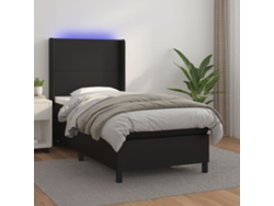 Cama Box Spring Colchón Y Led Cuero Sintético Negro 100x200 Cm