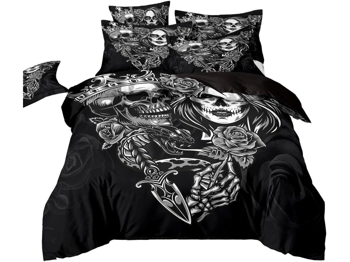 Juego Ropa Cama Estampado Funda Nórdica Negra Niños Adolescentes Almohada Material Microfibra Juego 140x200cm