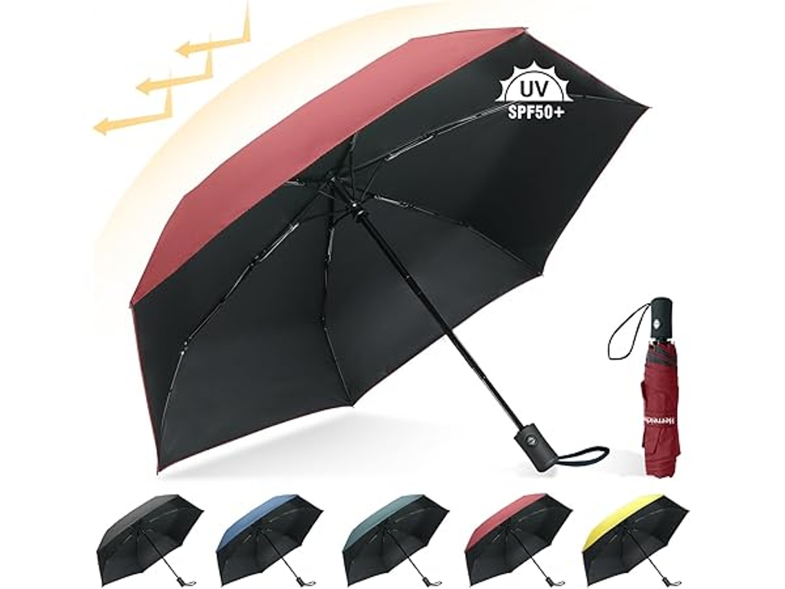 Paraguas portátil de viaje con cierre automático, protección UV, bolsillo, ultraligero, UPF 50+, unisex, multifuncional para uso doméstico STELASPLEN