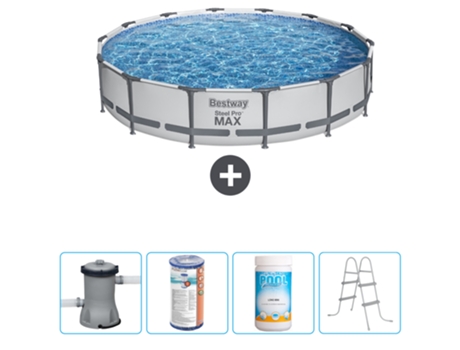 Piscina BESTWAY Round Steel Pro MAX - 427 x 84 cm - Gris - Bomba incluida Filtrar - Cloro - Escalera