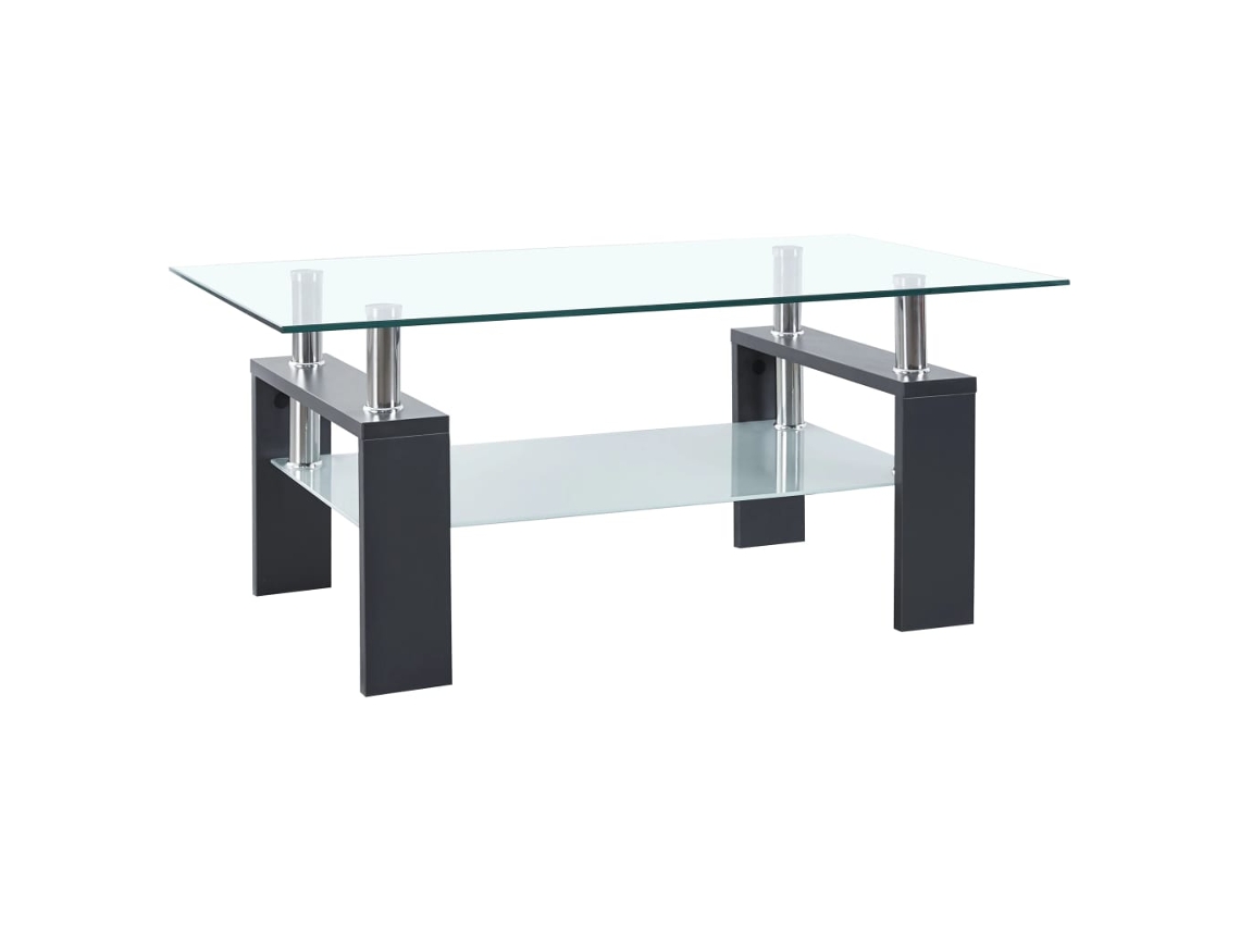 Mesa de Centro de Apoyo 95X55X40 Cm Gris Vidrio Templado Transparente