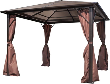 vidaXL Cenador con cortina marrón aluminio 300 x 300 cm