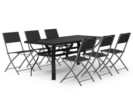 Conjunto 7 de comedor de jardín VIDAXL con cojines gris y negro
