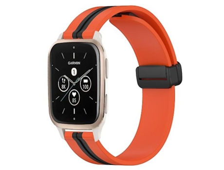 Correa para Garmin Forerunner SQ2 Music 20mm Cierre magnético plegable Correa de reloj de silicona Naranja-Negro VENISYMLIS