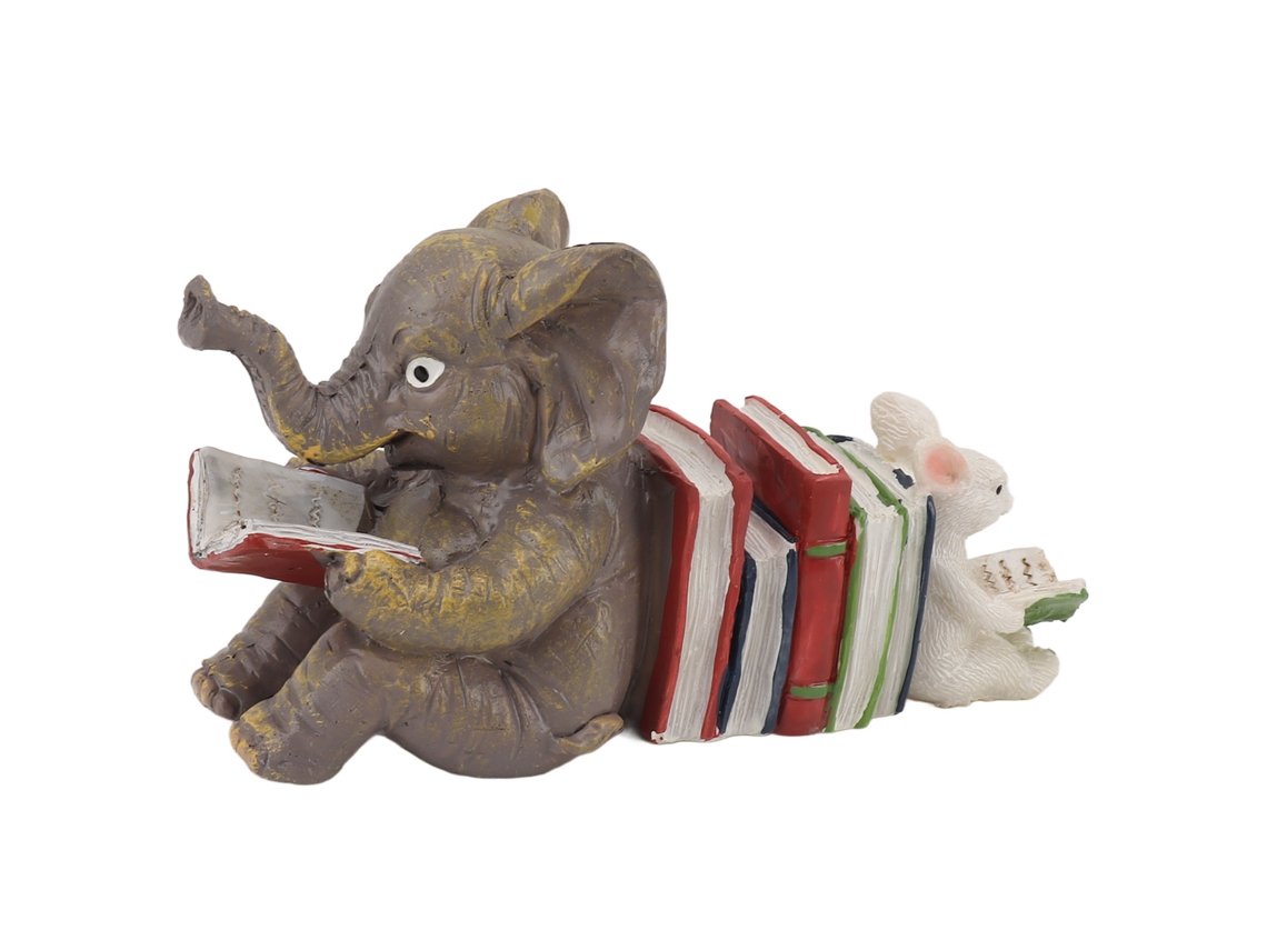 Figura de elefante y conejo, Baok leyendo, hecha de resina duradera, para jardín, oficina, mesa, patio y decoración exterior.