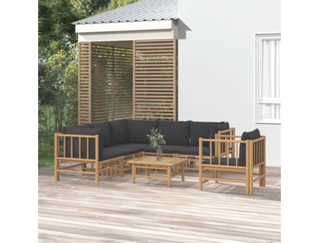 Conjunto 7 de muebles de jardín VIDAXL bambú con cojines gris oscuro
