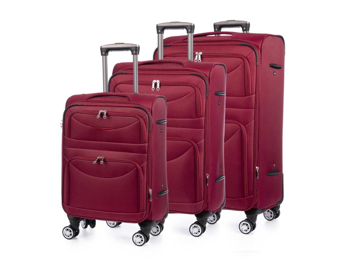 Juego de 3 maletas trolley de tela semirrígidas y expandibles. Cerradura de combinación, 4 ruedas giratorias de 360°.