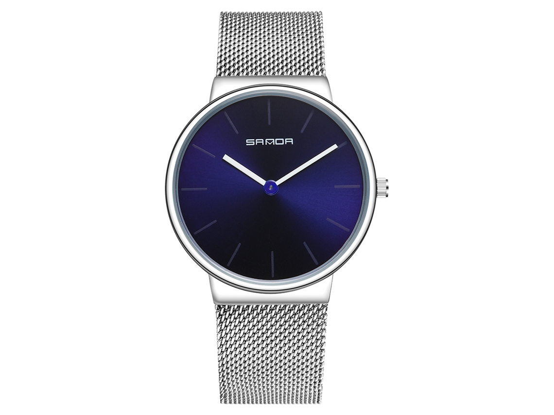 Reloj De Pulsera Para Hombre Simple Sanda Acero Inoxidable Impermeable Cuadro Azul Plata