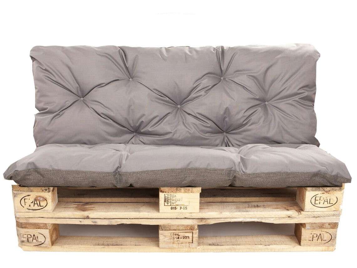Conjunto Cojines de palet Asiento 120 x 50 y Respaldo 120 x 40 cm Gris cojines sofá - cojín para palet interior - exterior