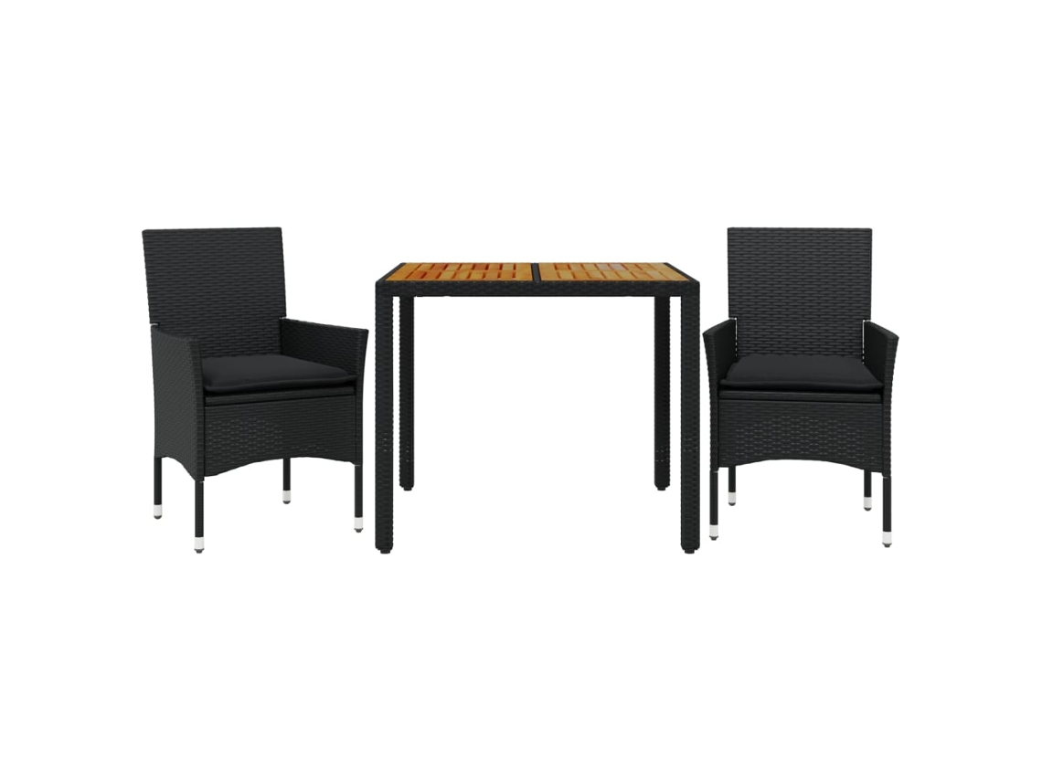 Maison Exclusive - Set De Comedor Jardín 3 Pzas Con Cojines Ratán Pe Acacia Negro