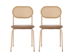 Conjunto de 2 Sillas en Piel Sintética y Ratán con Patas de Metal Marrón Mobrio