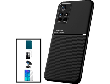 Kit Funda Magnetic Lux, Magnetic Wallet Azul, 5D Full Cover, Protector de Cámara Trasera y Soporte Magnético de Coche Xiaomi Poco M4 Pro 5G PHONECA...