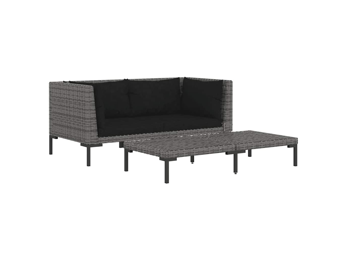 Maison Exclusive - Muebles Jardín 3 Pzas Ratán Sintético Semicircular Gris Oscuro
